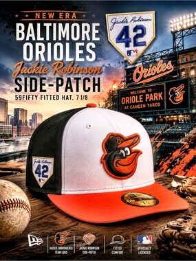 New Era Baltimore Orioles Jackie Robinson Side-Patch 59FIFTY Fitted Hat. 7 1/8